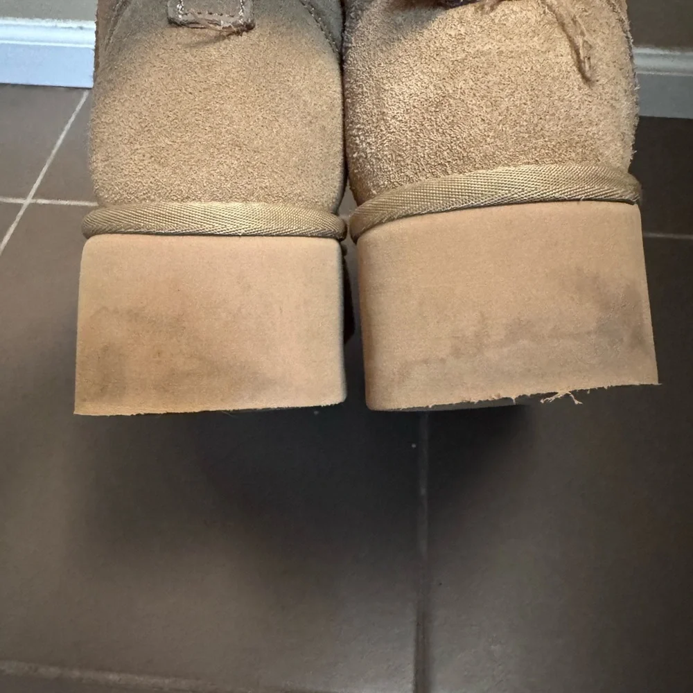 PROJECT CLOUD Suede Women’s Classic Mini Platform Lined Boots Cozy SZ 8.5 Taupe